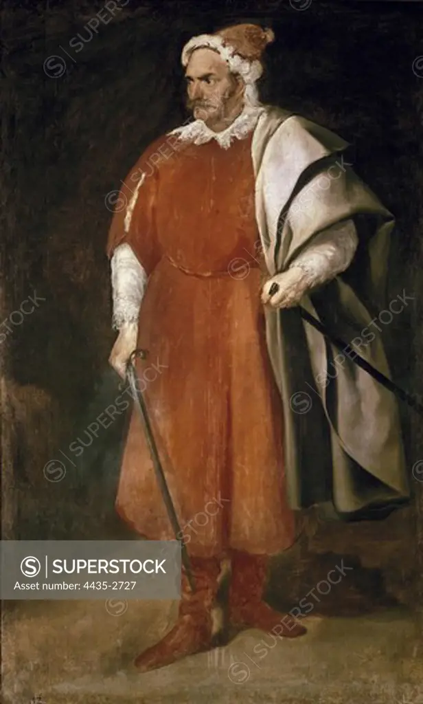 VELAZQUEZ, Diego Rodrguez de Silva (1599-1660). Portrait of the Buffoon 'Redbeard', Cristobal de Castaneda. 1635. Buffoon of Philip IV's court. Baroque art. Oil on canvas. SPAIN. MADRID (AUTONOMOUS COMMUNITY). Madrid. Prado Museum.