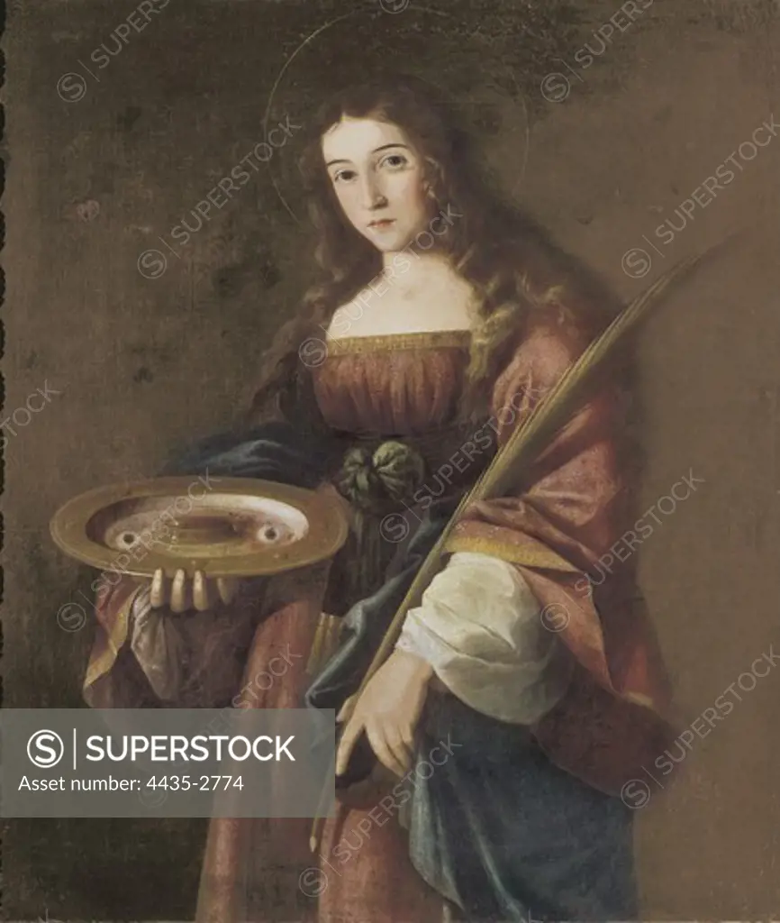 Saint Lucy. 17th c. Work of Zurbarn's school. Baroque art. Oil on canvas. SPAIN. CATALONIA. BARCELONA. Monistrol de Montserrat. Museum of Montserrat.