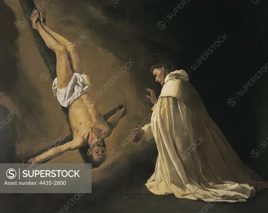 ZURBARAN, Francisco de (1598-1664). Apparition of the Apostle St. 1629. Baroque art. Oil on canvas. SPAIN. MADRID (AUTONOMOUS COMMUNITY). Madrid. Prado Museum.