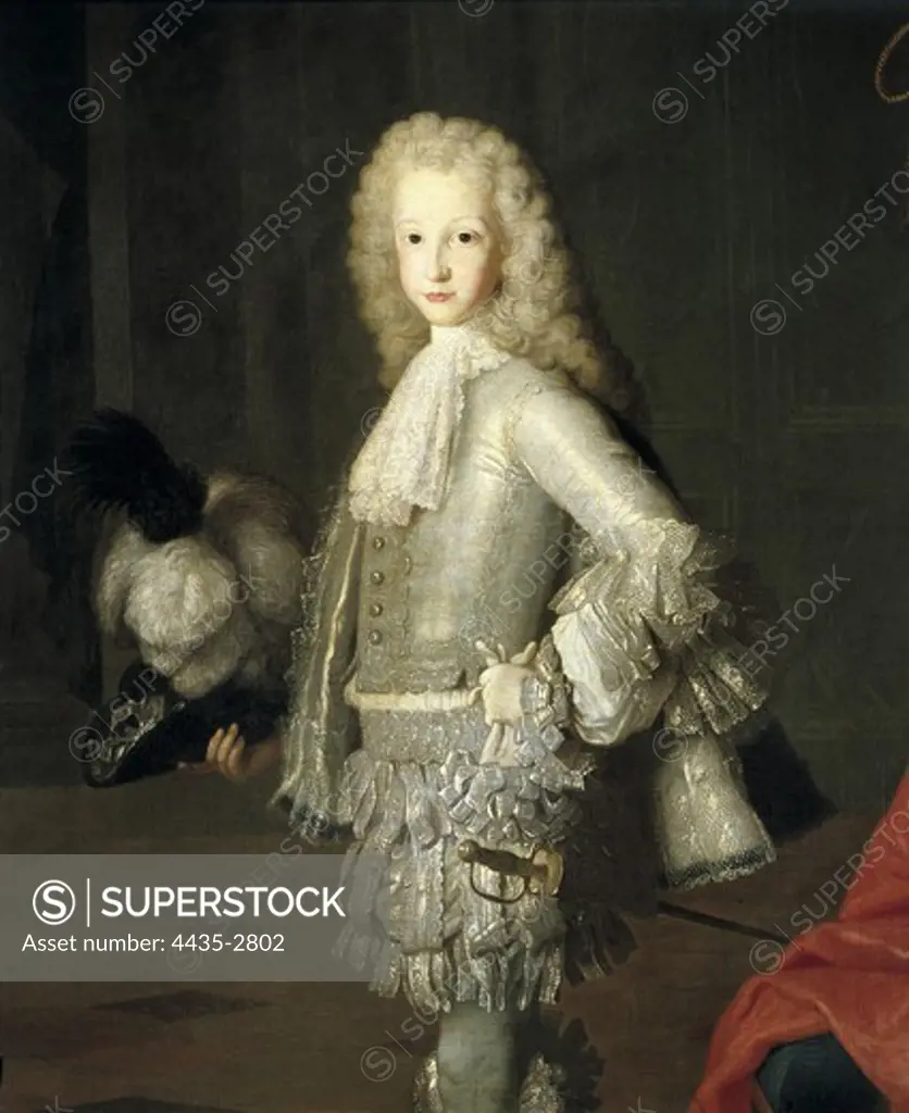 HOUASSE, Michel-Ange (1680-1730). Louis I. ca. 1717. Detail of the futur King of Spain when he was 10 years-old. Baroque art. Oil on canvas. SPAIN. MADRID (AUTONOMOUS COMMUNITY). Madrid. Prado Museum.