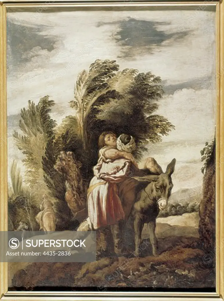 FETTI, Domenico (1588-1623). The Good Samaritan. ca. 1623. Baroque art. Oil on canvas. ITALY. VENETO. Venice. Gallerie dell'Accademia (Academy Gallery).