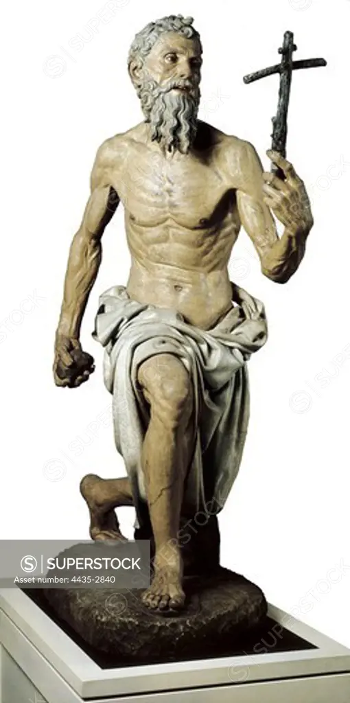 TORRIGIANO, Pietro (1472-1528). Saint Jerome. 1525. Renaissance art. Sculpture on wood. SPAIN. ANDALUSIA. Sevilla. Fine Arts Museum.