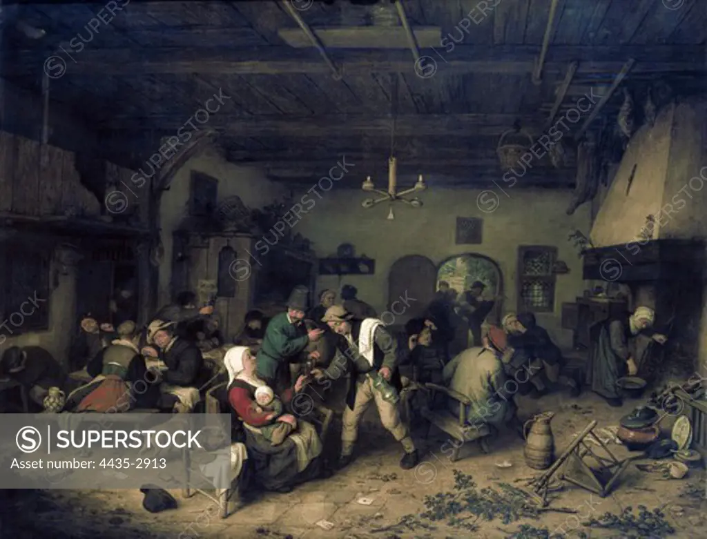 OSTADE, Adriaen van (1610-1684). The Tavern. 17th c. Dutch school. Baroque art. Oil on canvas. GERMANY. SAXONY. Dresden. Staatliche Kunstsammlungen (State Art Collections Dresden ).