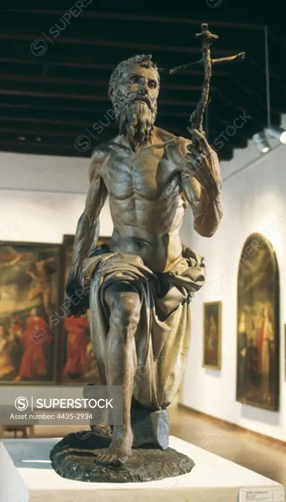 TORRIGIANO, Pietro (1472-1528). Saint Jerome. 1525. Renaissance art. Sculpture on wood. SPAIN. ANDALUSIA. Sevilla. Fine Arts Museum.