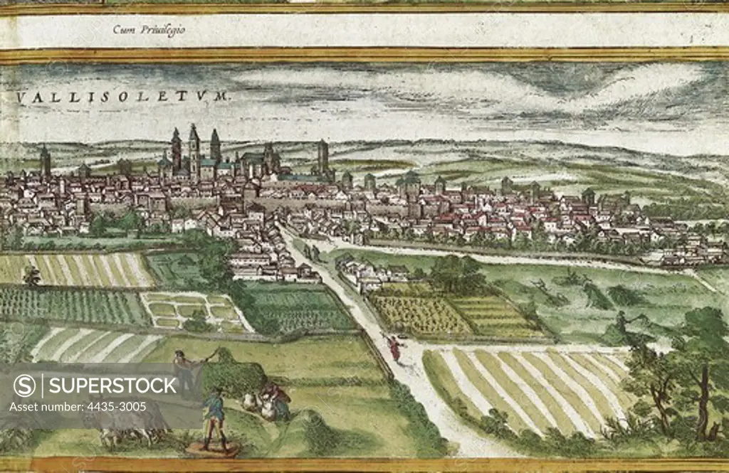 BRAUN, George (1541-1622). Civitatis Orbis Terrarum (Theatrum orbis terrarum). 1572-1617. Valladolid (1599). Etching. SPAIN. CASTILE AND LEON. Salamanca. Salamanca University Library.