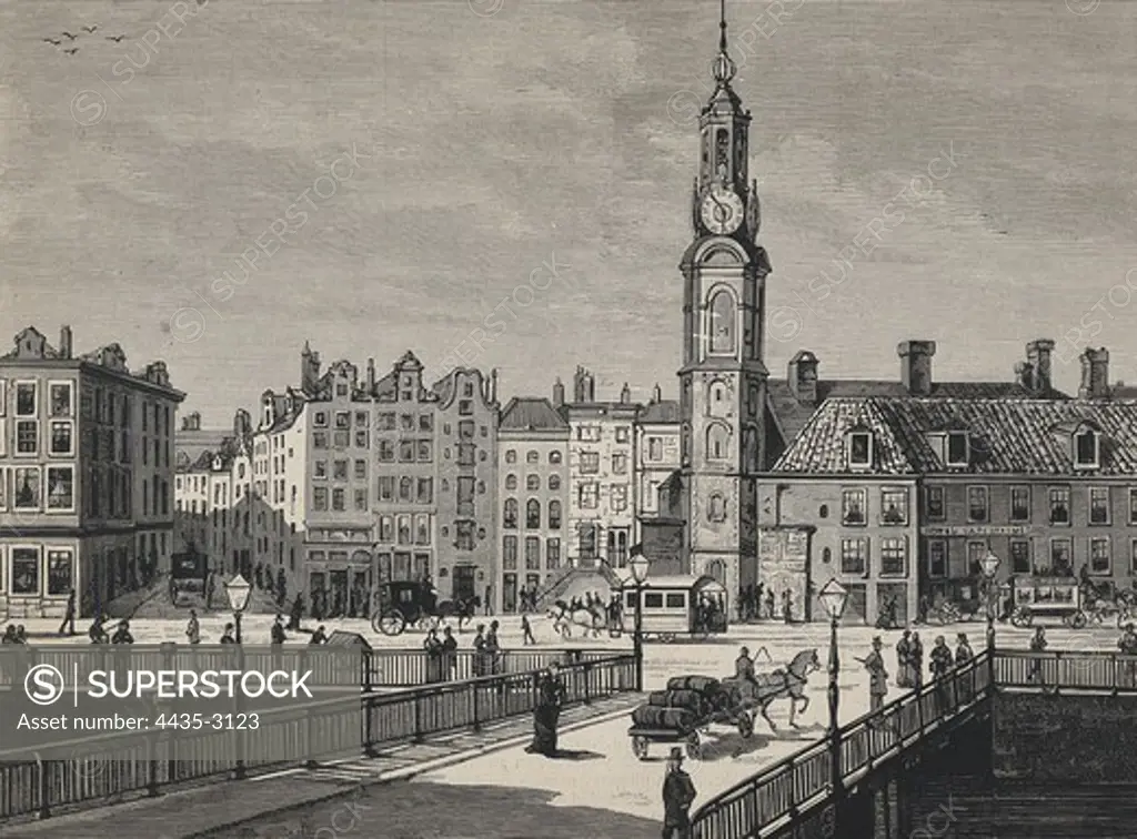 Amsterdam. Sophia Square in 1883. Engraving.