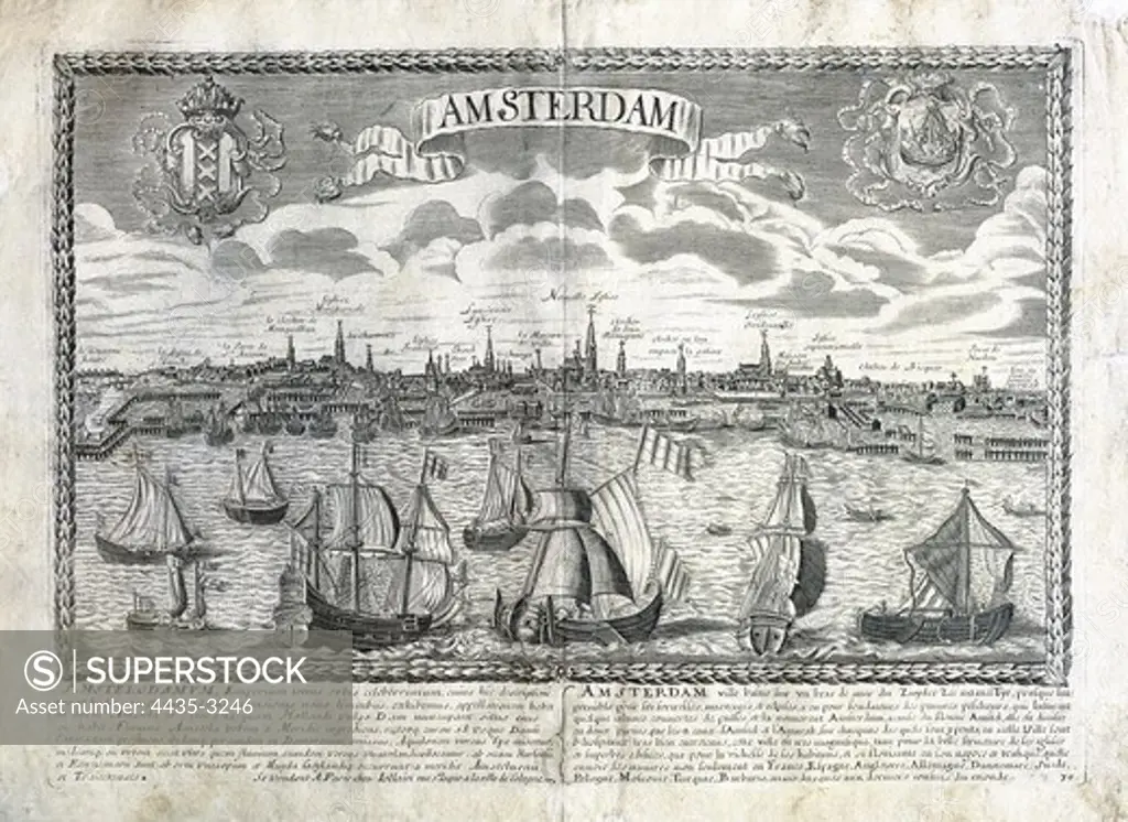 Amsterdam in 16th-17th centuries. Engraving.