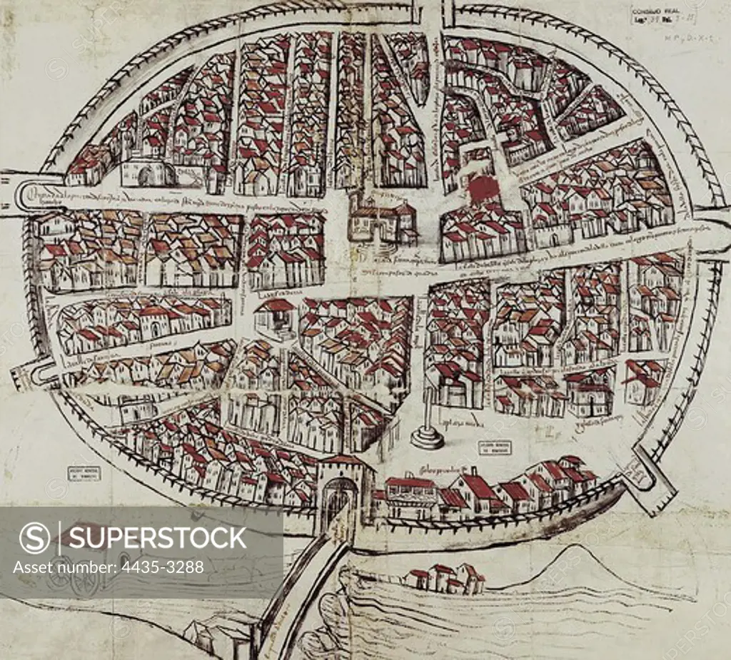 Aranda del Duero. Map of the city, dated in April 1503. SPAIN. CASTILE AND LEON. VALLADOLID. Simancas. General Archives of Simancas.