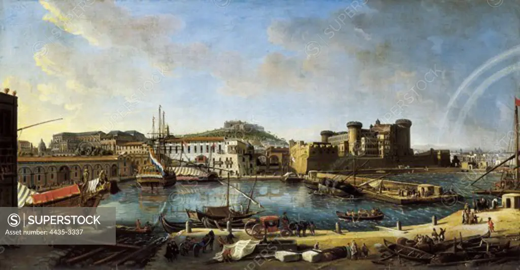 VAN WITTEL, Gaspar (1653-1736). View of The Arsenal, or dockyard, at Naples in 1703. 1711. Baroque art. Oil on canvas. ITALY. PIEDMONT. Turin. Galleria Sabauda (Sabauda Gallery).