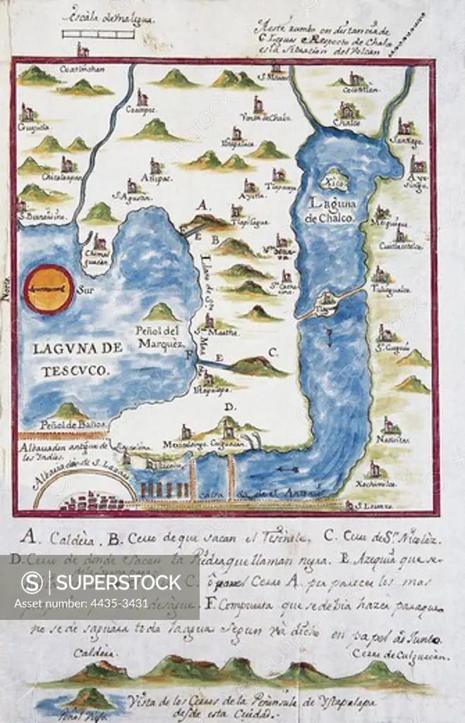 Map of the archbishopric of Mexico (1767), by JosŽ Antonio Alzate. View of the area of Tenochtitlan, the lagoons of Chalco and Tescuco. From the Lorenzana-Borbn Collection. SPAIN. CASTILE-LA MANCHA. Toledo. State Public Library.