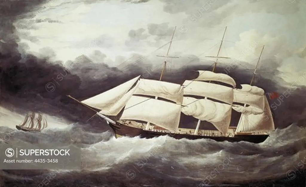 Clipper for the tea transport. Anonymous English. Oil on canvas. UNITED KINGDOM. ENGLAND. London. Greenwich. National Maritime Museum.
