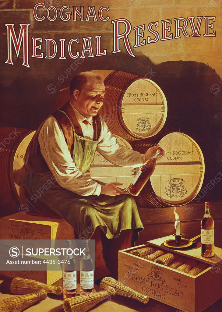 'Medical Reserve Cognac'. Advertisement poster of brandy 'Fromy RogŽe and Co.'. Litography.