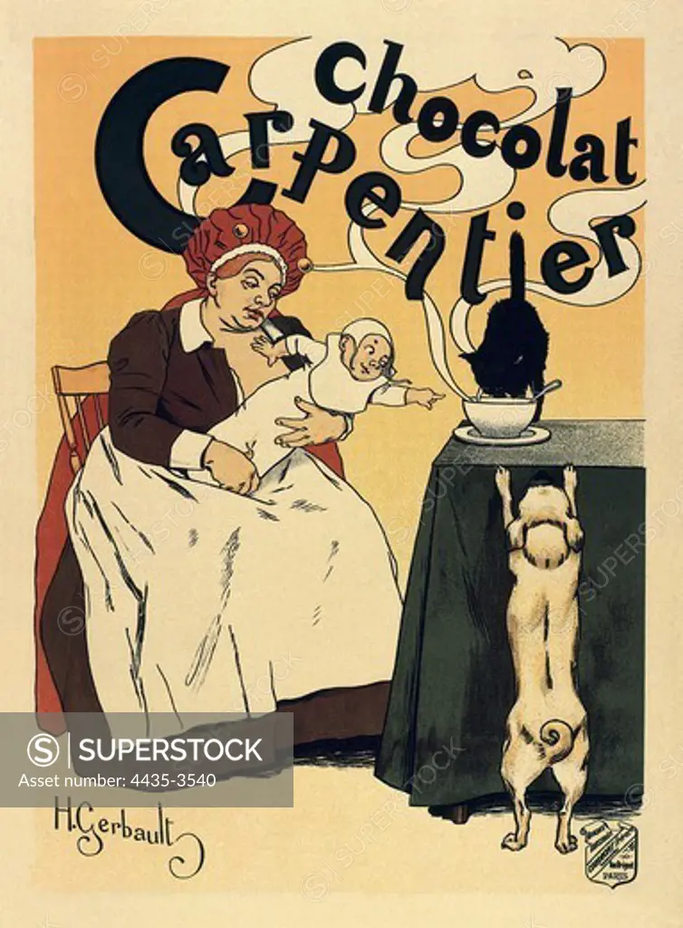 Advertisement of the chocolate brand 'Carpentier' (1895). Poster by Henri Gerbault. Engraving.