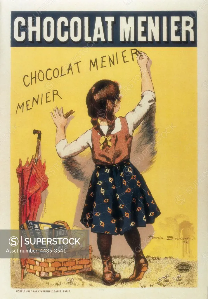 Advertisement sign for 'Chocolat Menier', 1893. Litography.