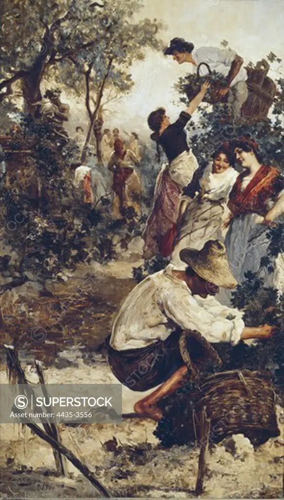 MOLES, M.F. (second half 19th century-begin 20th century). The grape harvest. 1900. Oil on canvas. SPAIN. CATALONIA. BARCELONA. Sitges. Maricel Museum.