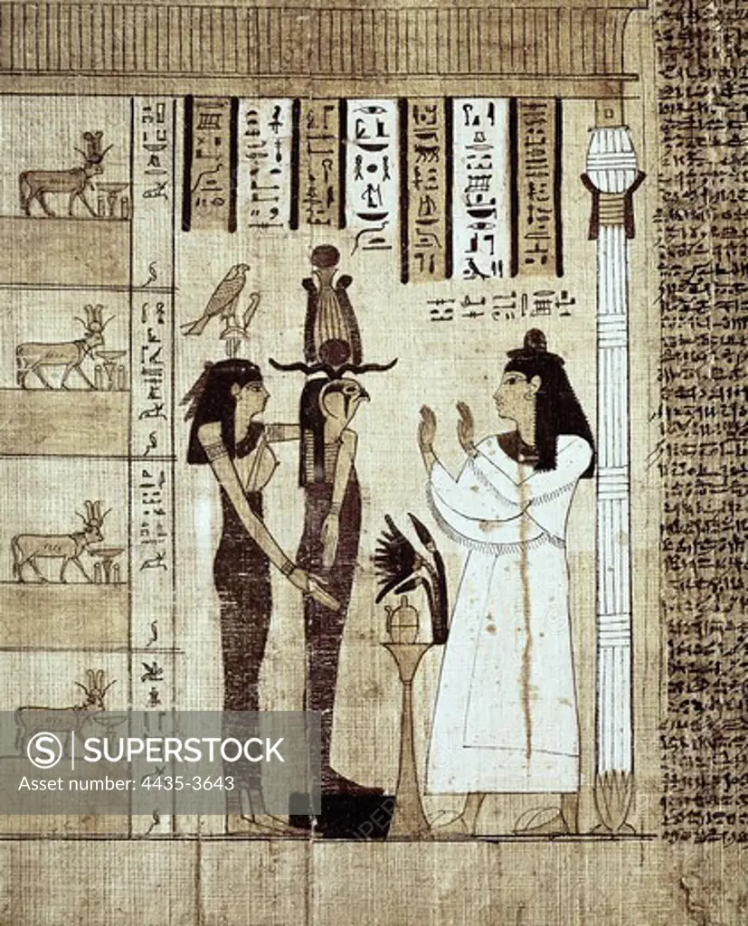 The Book of the Dead: Heruben Papyrus. 1075 - 945 BC. The trip of the dead. Work from the 21st Dynasty. Egyptian art. New Kingdom. Miniature Painting. EGYPT. CAIRO. Cairo. Egyptian Museum.