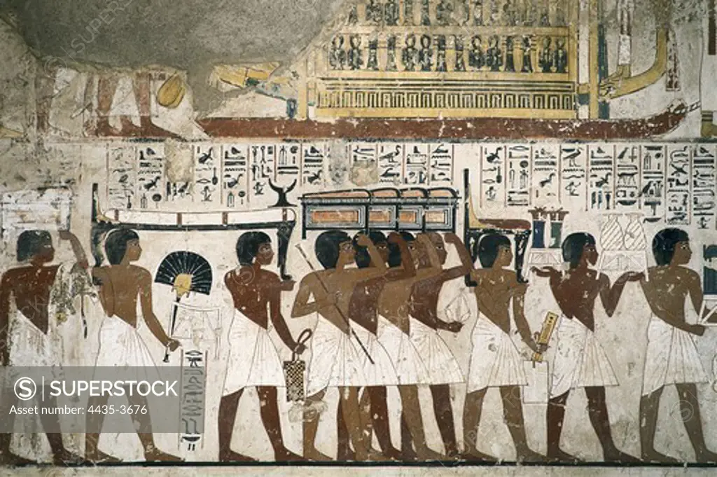 Tomb of Ramose. EGYPT. Dayr al-Bahri. Valley of the Nobles. Tomb of Ramose. Funeral of Ramose, vizier of Thebes during the reign of Amenhotep III. Egyptian art. New Kingdom. Painting.
