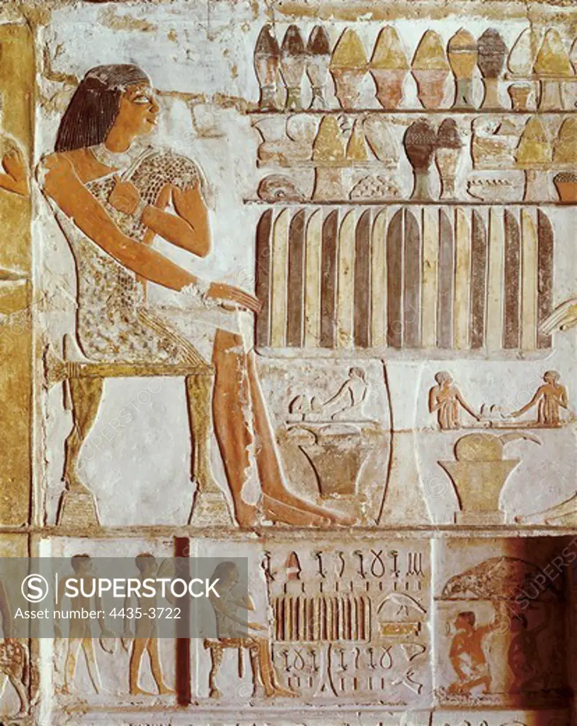 Tomb of Nefer. 24th c. BC. EGYPT. Saqqara. The deceased's banquet. Egyptian art. Old Kingdom. Relief.