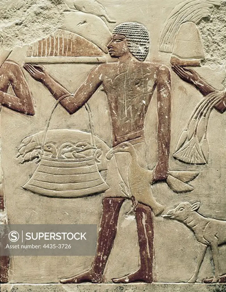 Mastaba of Princess Idut. 24th c. BC. EGYPT. Saqqara. Offerings bearer. Egyptian art. Old Kingdom. Relief.