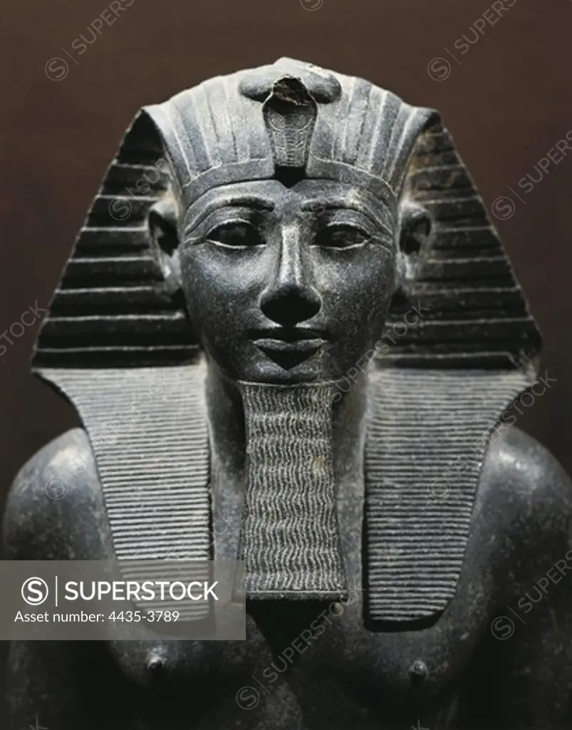 Statue of Tuthmosis III. 1490 -1439 BC. Egyptian art. New Kingdom. Sculpture on rock. EGYPT. CAIRO. Cairo. Egyptian Museum. Proc: EGYPT. QUENA. Karnak.