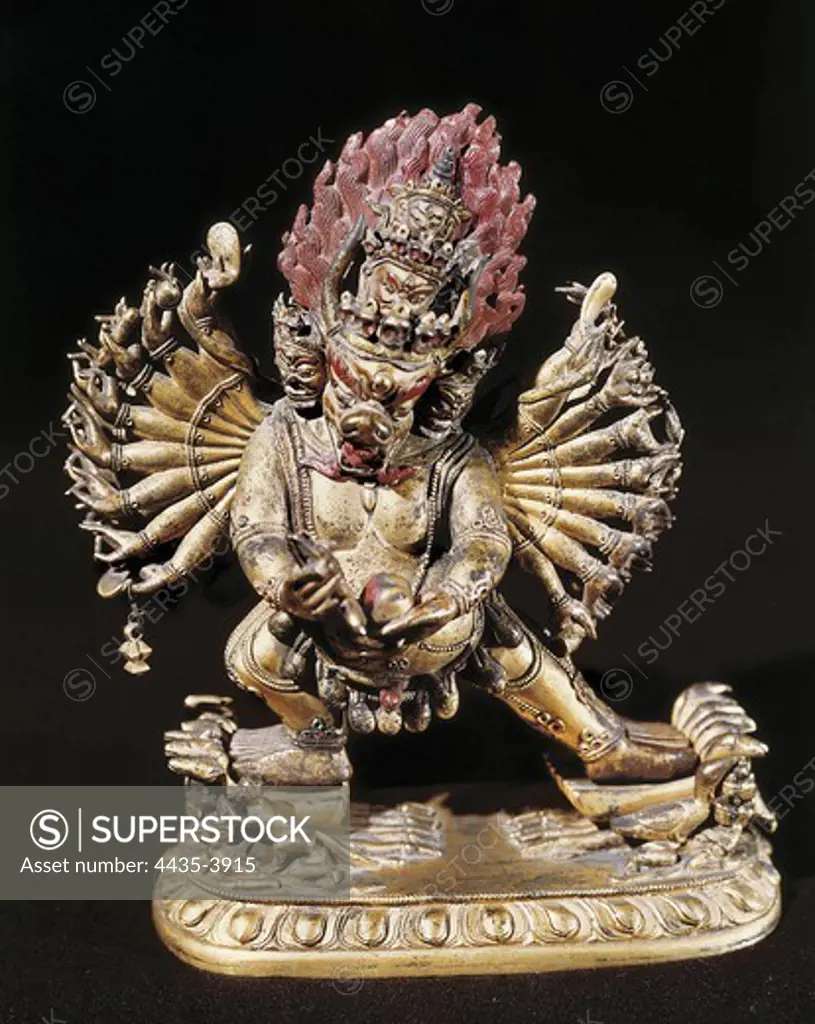 Hevajra. 18th c. Buddhist Tantric deity. Golden bronze. Tibetan art. Sculpture. FRANCE. ëLE-DE-FRANCE. Paris. Guimet Museum. Proc: CHINA. TIBET.