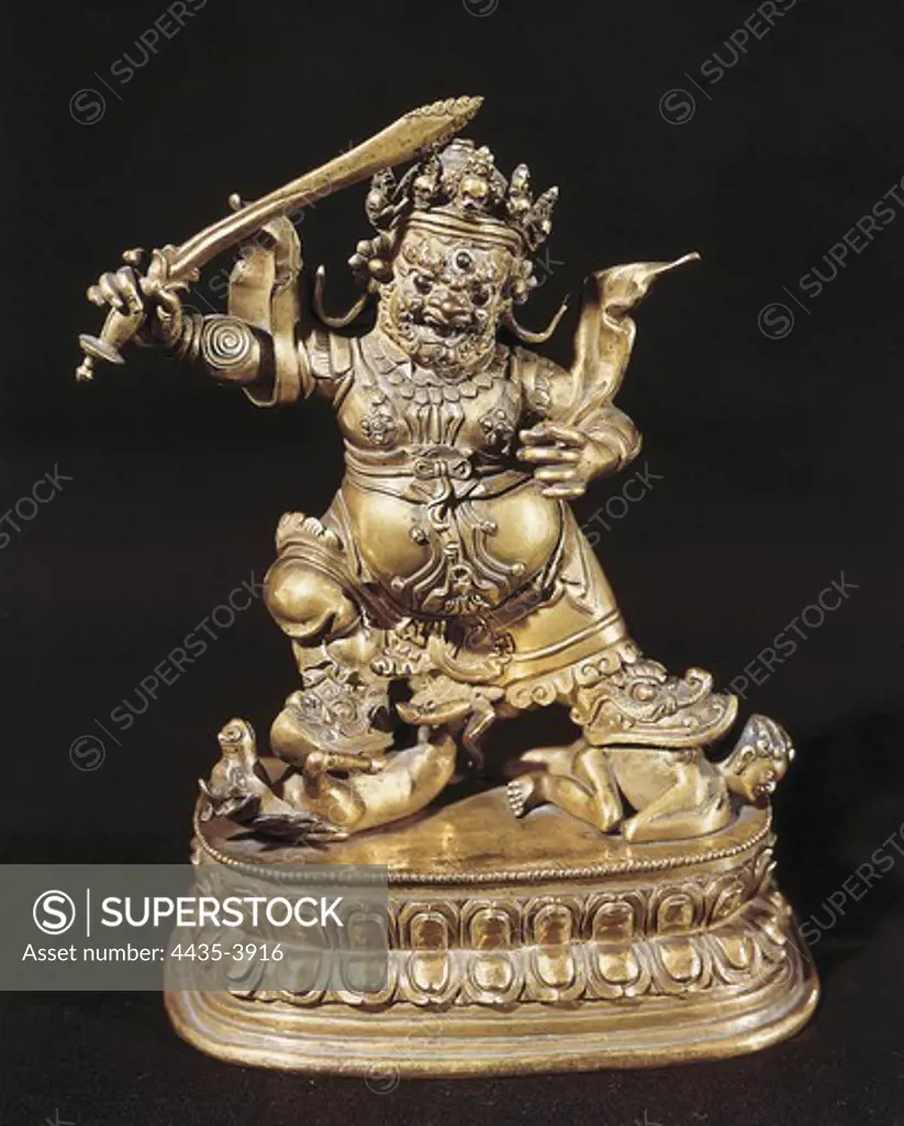 Beg-Tse. 18th c. Golden bronze. God of War. Tibetan art. Sculpture. FRANCE. ëLE-DE-FRANCE. Paris. Guimet Museum. Proc: CHINA. TIBET.