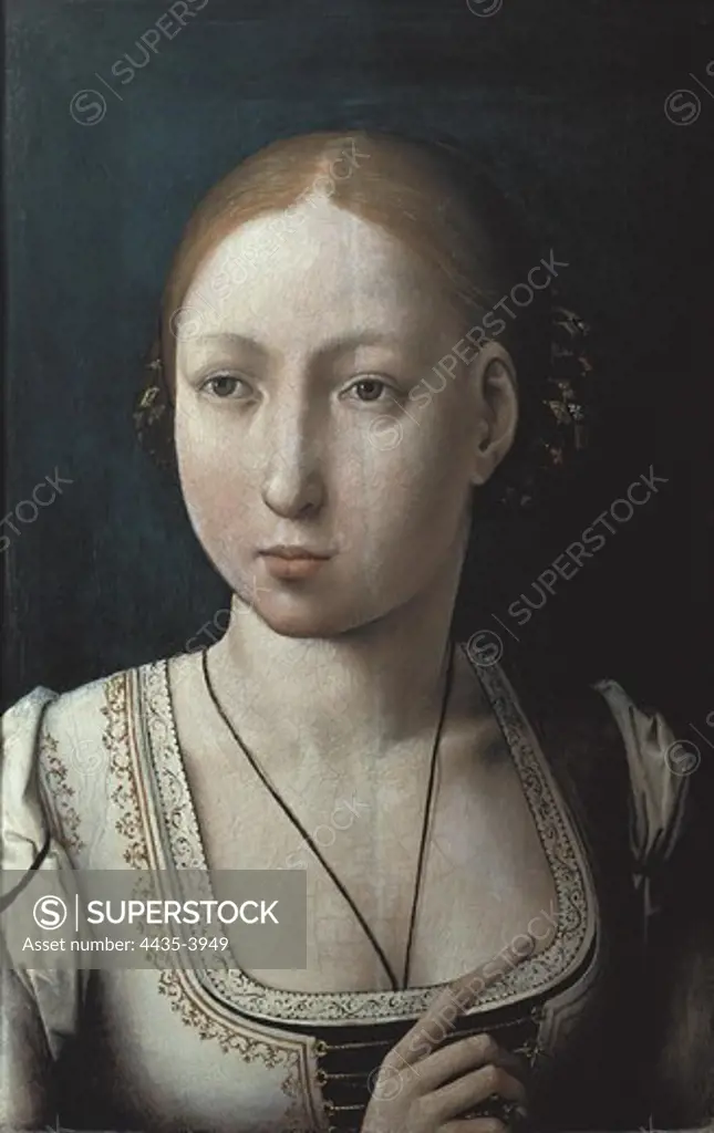 Juan de Flandes ( -1519). Joanna the Mad. 1496. Flemish art. Oil on wood. AUSTRIA. VIENNA. Vienna. Kunsthistorisches Museum Vienna (Museum of Art History).