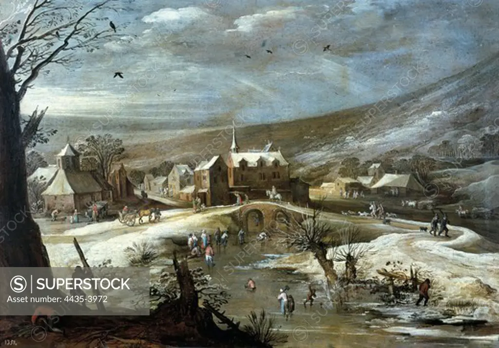 Bjšrnstrand, Gunnar. Lanscape with Skaters. ca. 1589 - beg. 17th c. According to the catalog of 1920, the figures were painted by Jan Brueghel. It belonged to Charles I of England. Flemish art. Oil on canvas. SPAIN. MADRID (AUTONOMOUS COMMUNITY). Madrid. Prado Museum.
