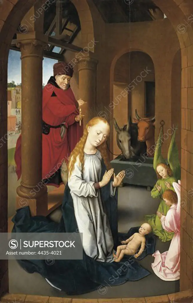 MEMLING, Hans (1433-1494). Triptych of the Adoration. Nativity. c. 1470. Left panel. International gothic. Tempera on wood. SPAIN. MADRID (AUTONOMOUS COMMUNITY). Madrid. Prado Museum.