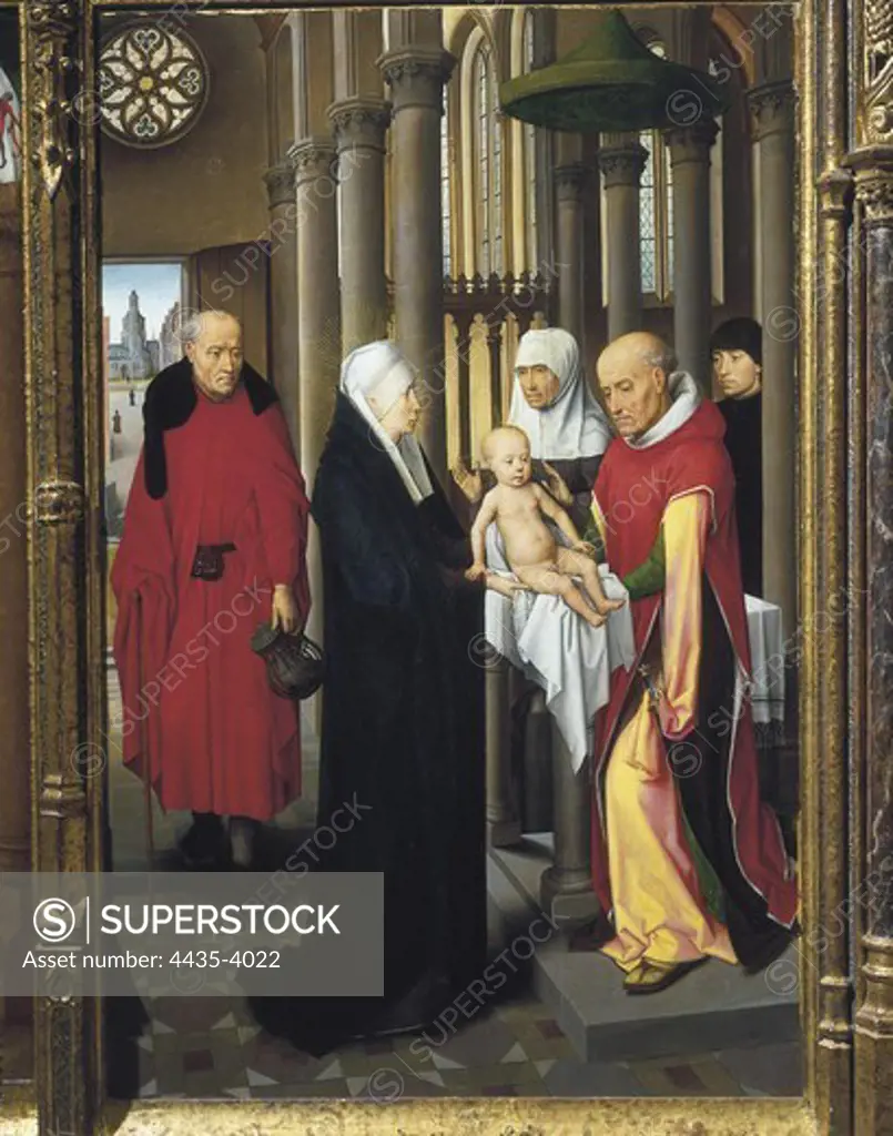 MEMLING, Hans (1433-1494). Triptych of the Adoration. The Presentation in the Temple. c. 147o. Right panel. International gothic. Tempera on wood. SPAIN. MADRID (AUTONOMOUS COMMUNITY). Madrid. Prado Museum.
