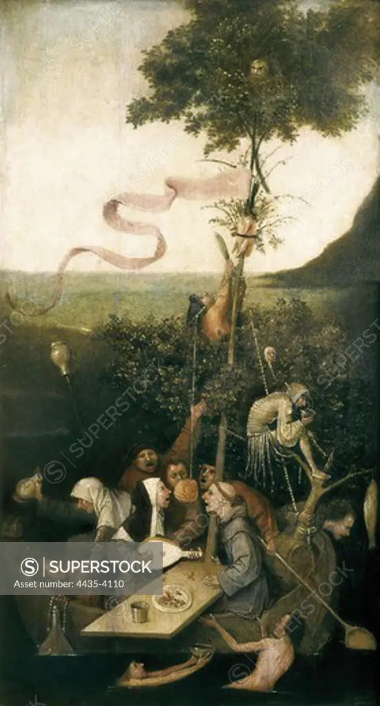 Bosch, Hieronymus Van Aeken, called (1450-1516). The Ship of Fools. ca. 1500. Flemish art. Oil on wood. FRANCE. ëLE-DE-FRANCE. Paris. Louvre Museum.