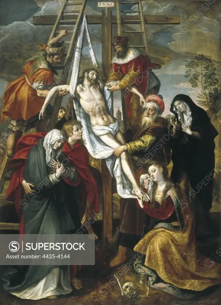 VOS, Maarten de (1531-1603). Deposition of Christ. 16th c. Flemish art. Oil on canvas. SPAIN. MADRID (AUTONOMOUS COMMUNITY). Madrid. St. Fernando Royal Academy Museum.