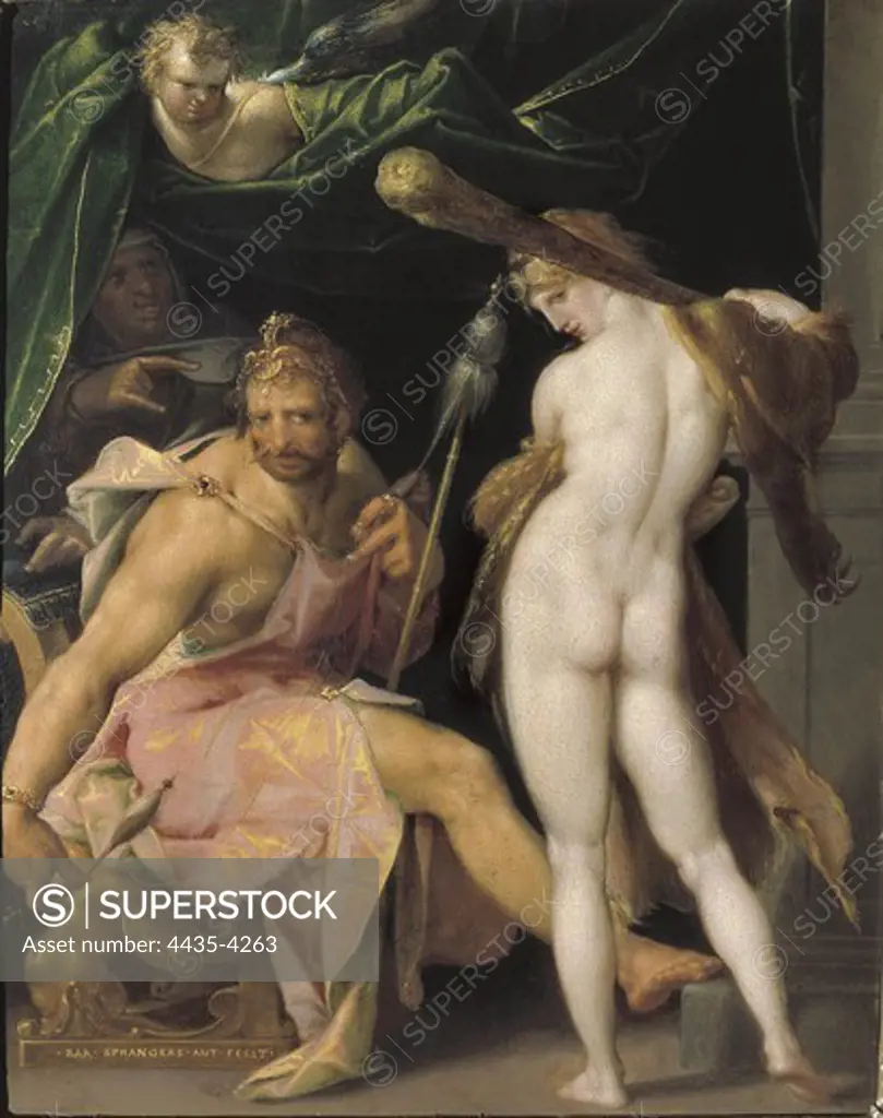 SPRANGER, Bartholomaeus (1546-1611). Hercules and Omphale. 1575-1580. Oil on copper. Flemish art. Oil on canvas. AUSTRIA. VIENNA. Vienna. Kunsthistorisches Museum Vienna (Museum of Art History).