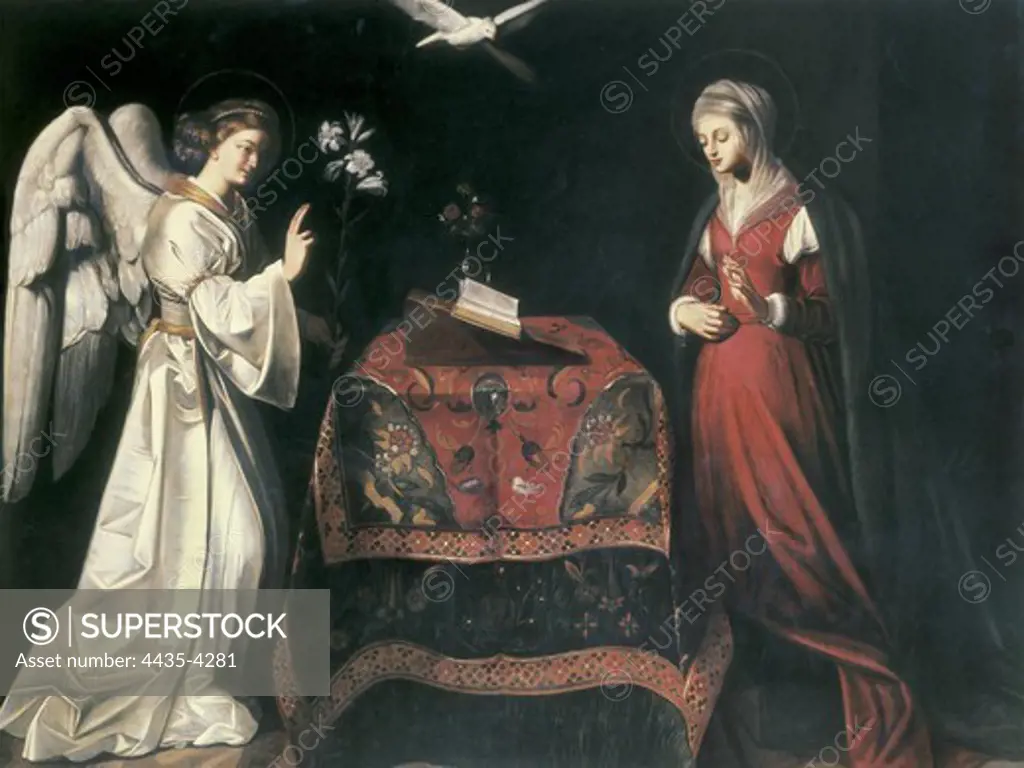 FINSON, Louis (1580-1617). The Annunciation. 1613. Flemish art. Oil. SPAIN. MADRID (AUTONOMOUS COMMUNITY). Madrid. Prado Museum.