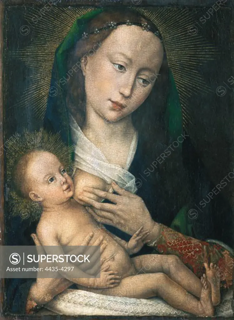 WEYDEN, Rogier van der  (1400-1464). Madonna and Child. ca. 1450. Flemish art. Oil on wood. BELGIUM. WALLONIA. HAINAUT. Tournai. Fine Arts Museum.