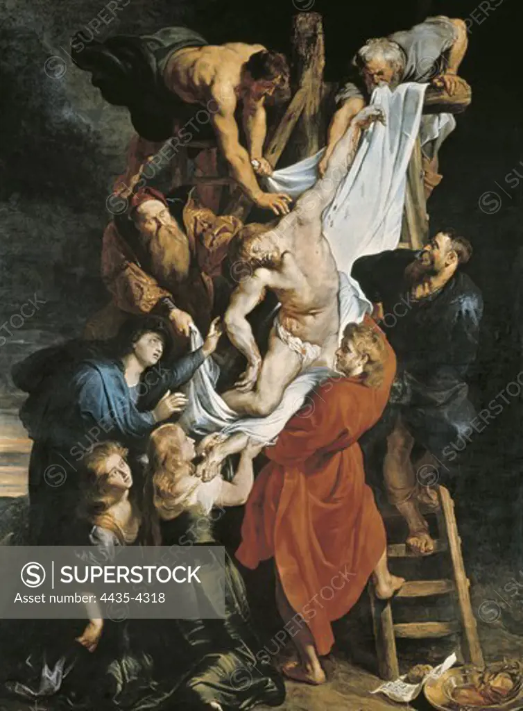 RUBENS, Peter Paul (1577-1640). Descent from the Cross. 1611-1614. BELGIUM. Antwerp. Cathedral. Baroque art. Oil on canvas.