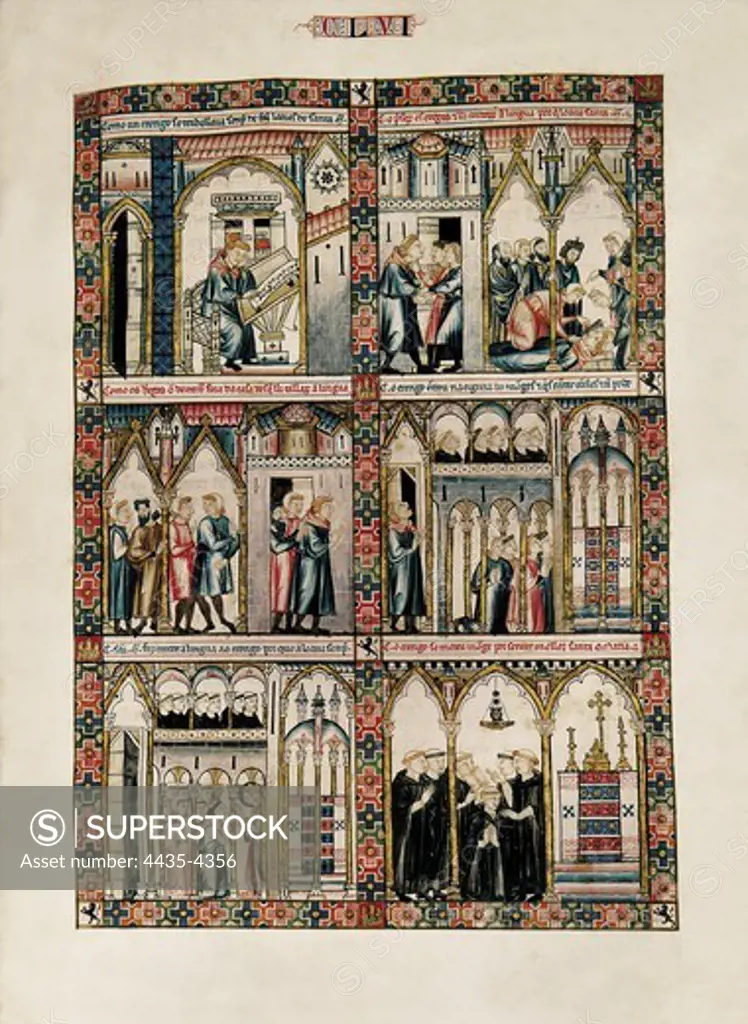 Alfonso X, called 'The Wise' (1221-1284). Cantigas de Santa Maria (Virgin Mary Songs). 13th c. Fol. 156. Gothic art. Miniature Painting. SPAIN. MADRID (AUTONOMOUS COMMUNITY). San Lorenzo de El Escorial. Royal Library of the Monastery of El Escorial.