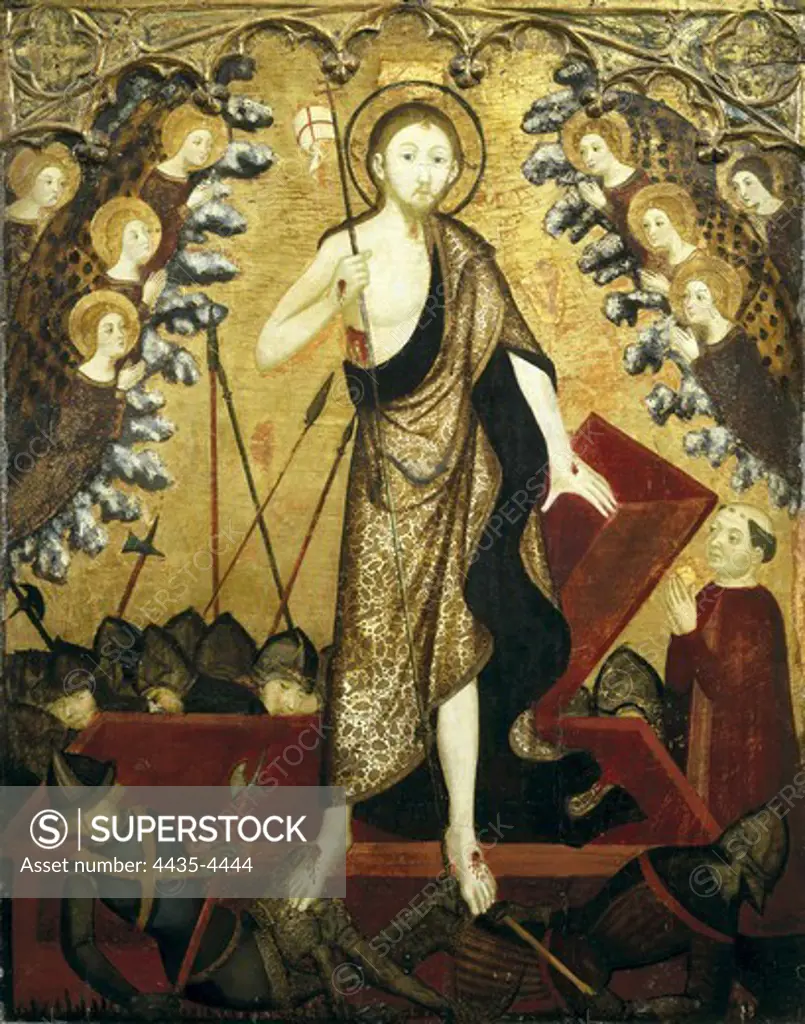 SERRA, Jaume (1358-1397). Resurrection of Christ. Altarpiece of the Holy Sepulchre. Catalan school. Italian gothic. Tempera on wood. SPAIN. ARAGON. Zaragoza. Zaragoza Province Museum.