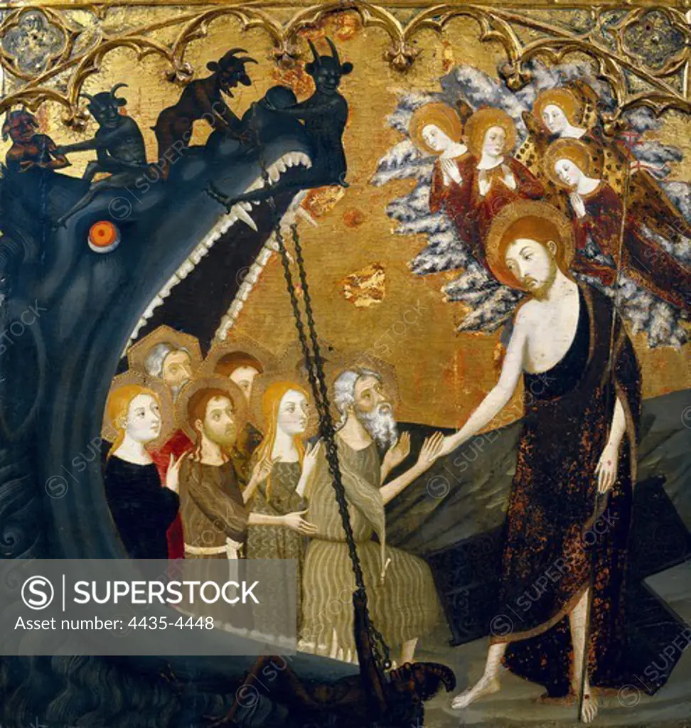 SERRA, Jaume (1358-1397). Altarpiece of the Holy Sepulchre. 14th c. Descent into hell. Catalan school. Italian gothic. Tempera on wood. SPAIN. ARAGON. Zaragoza. Zaragoza Province Museum.
