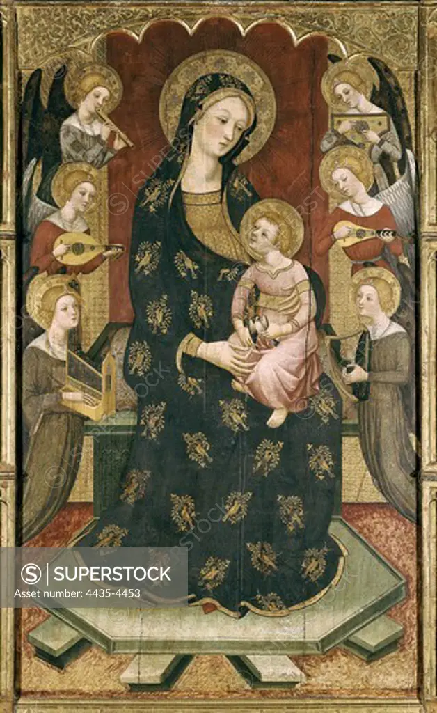 SERRA, Pere (1343-1406). Madonna with Angels. end 14th c. Gothic art. Tempera on wood. SPAIN. CATALONIA. Barcelona. National Art Museum of Catalonia. Proc: SPAIN. CATALONIA. TARRAGONA. Tortosa.