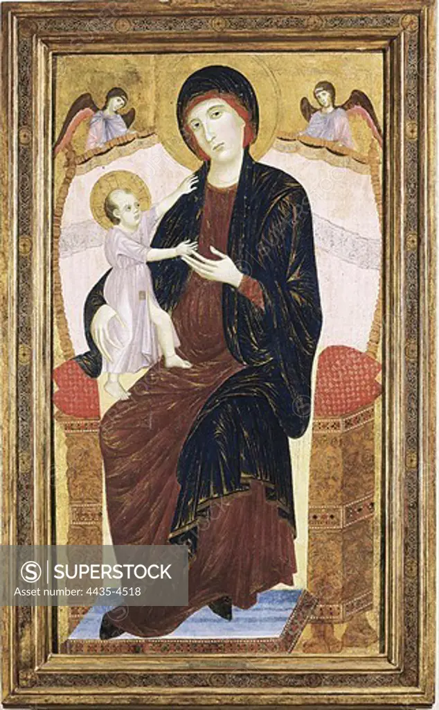 DUCCIO di BUONINSEGNA (1255-1318). Virgin and Child. Sienese school. Painted after 1285. International gothic. Tempera on wood. ITALY. PIEDMONT. Turin. Galleria Sabauda (Sabauda Gallery).