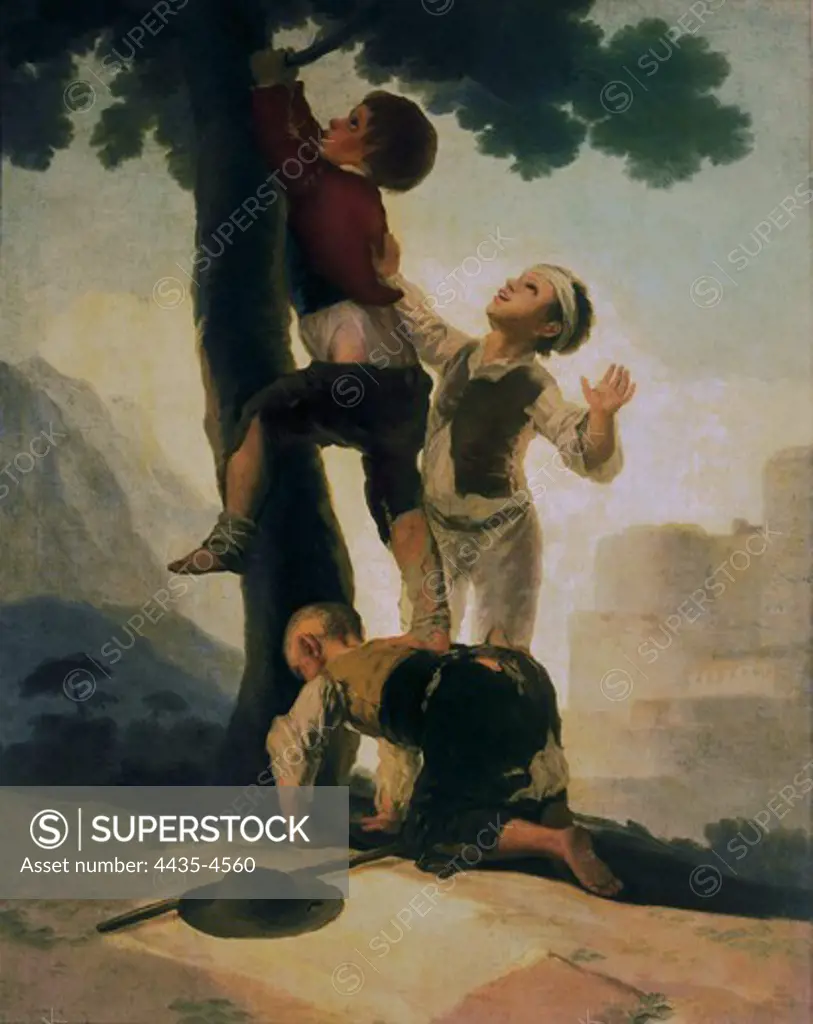 GOYA Y LUCIENTES, Francisco de (1746-1828). Boys Climbing a Tree. 1791-1792. Oil on canvas. SPAIN. MADRID (AUTONOMOUS COMMUNITY). Madrid. Prado Museum.