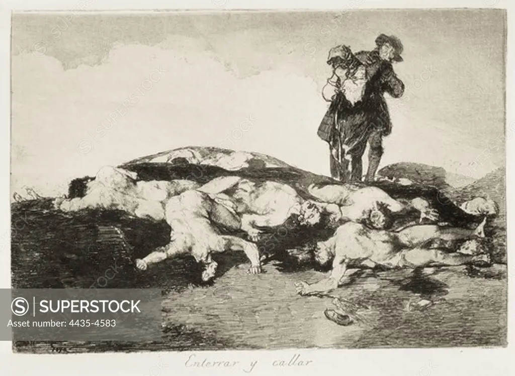 GOYA Y LUCIENTES, Francisco de (1746-1828). Bury them and keep quiet. 1810-1812. Plate 18 of 'The Disasters of War'. Etching. SPAIN. MADRID (AUTONOMOUS COMMUNITY). Madrid. National Library.