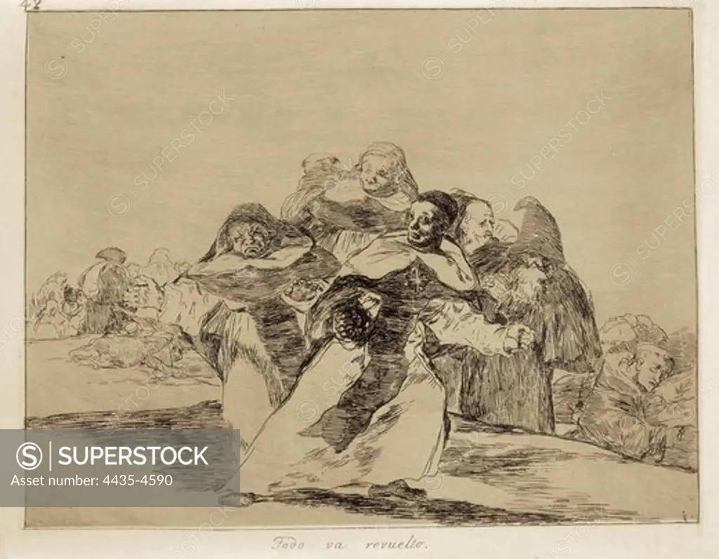 GOYA Y LUCIENTES, Francisco de (1746-1828). Everything is topsy-turvy. 1810-1820. Plate 42 of 'The Disasters of War'. Etching. SPAIN. MADRID (AUTONOMOUS COMMUNITY). Madrid. Prado Museum.