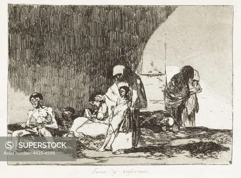 GOYA Y LUCIENTES, Francisco de (1746-1828). The healthy and the sick. 1810-1820. Plate 57 of 'The Disasters of War'. Etching. SPAIN. MADRID (AUTONOMOUS COMMUNITY). Madrid. National Library.