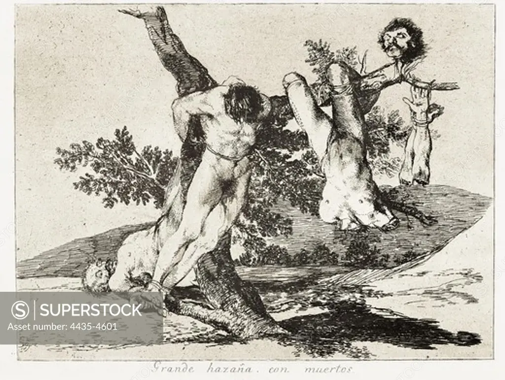 GOYA Y LUCIENTES, Francisco de (1746-1828). A heroic feat! With dead men! 1810 - 1820. 1810-1820. Plate 39 of 'The Disasters of War'. Etching. SPAIN. MADRID (AUTONOMOUS COMMUNITY). Madrid. National Library.