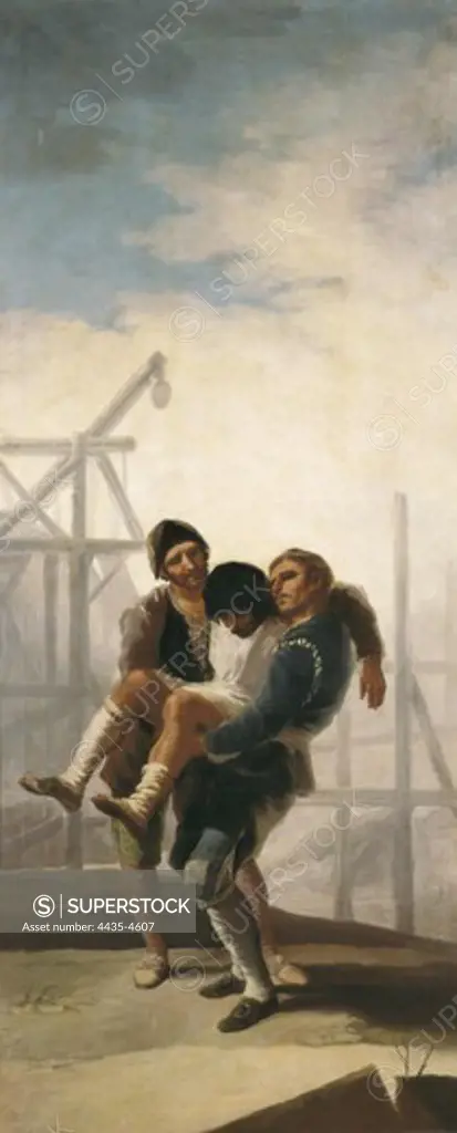 GOYA Y LUCIENTES, Francisco de (1746-1828). The Injured Mason. 1786. The taprestry is at El Pardo. Oil on canvas. SPAIN. MADRID (AUTONOMOUS COMMUNITY). Madrid. Prado Museum.