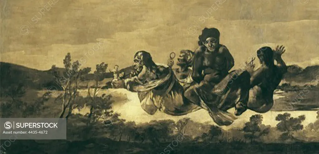 GOYA Y LUCIENTES, Francisco de (1746-1828). Atropos (The Fates). 1819 - 1823. Mural painting mounted on canvas. This painting with the other 13 works decorated two rooms of the Quinta del Sordo (the Deaf Man's Villa), the artist's house. Romanticism. Oil on canvas. SPAIN. MADRID (AUTONOMOUS COMMUNITY). Madrid. Prado Museum.