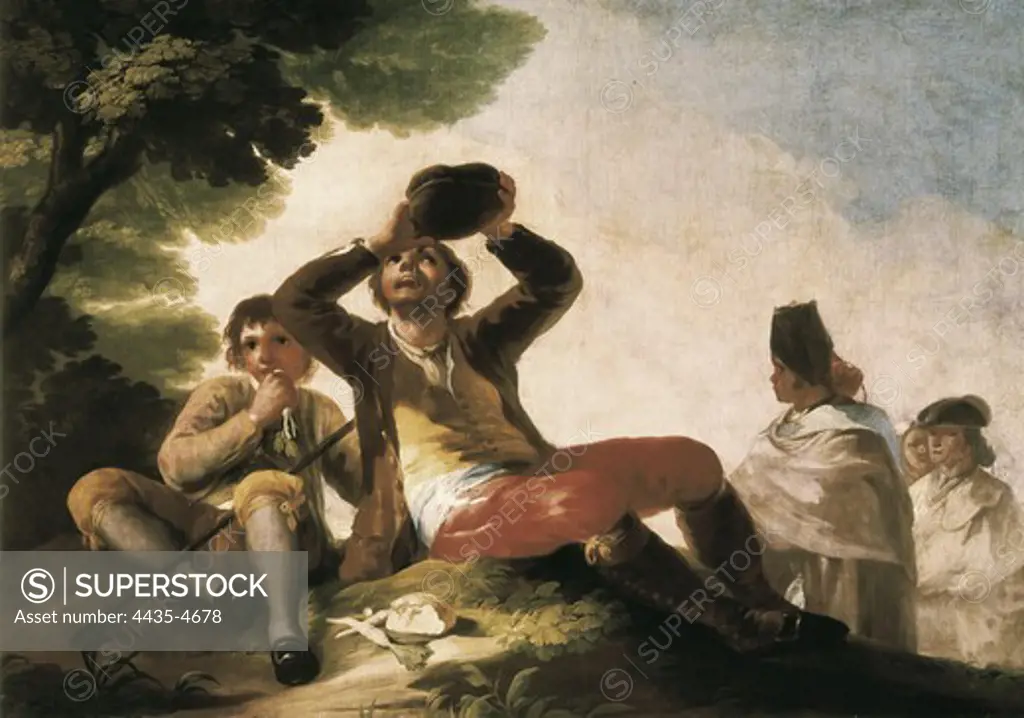 GOYA Y LUCIENTES, Francisco de (1746-1828). The Drinker. 1777. Painted to execute a tapestry which decorated the dinning room at the palace of El Pardo. Oil on canvas. SPAIN. MADRID (AUTONOMOUS COMMUNITY). Madrid. Prado Museum.