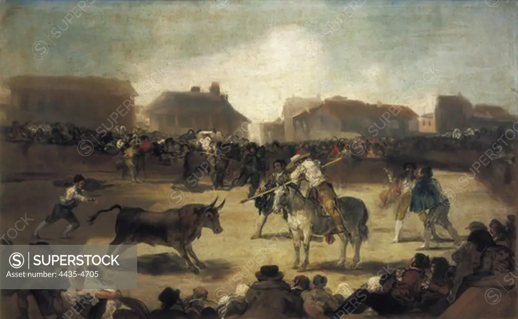 GOYA Y LUCIENTES, Francisco de (1746-1828). Bullfight in a village. 1815-1819. Oil on wood. SPAIN. MADRID (AUTONOMOUS COMMUNITY). Madrid. St. Fernando Royal Academy Museum.